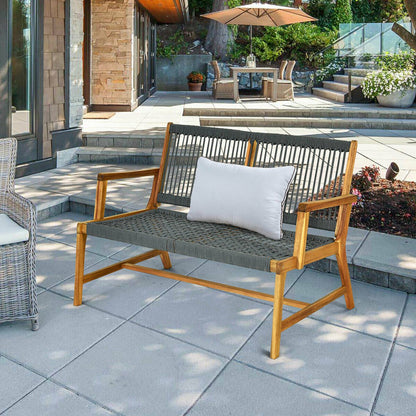 2-Person Acacia Wood Yard Bench for Balcony and Patio-Black