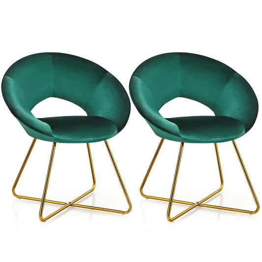 Set of 2 Accent Velvet Chairs Dining Chairs Arm Chair with Golden Legs-Dark Green