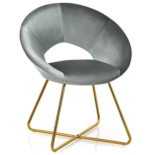 Modern Accent Velvet Dining Arm Chair with Golden Metal Legs and Soft Cushion-Gray