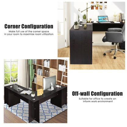 66 Inch L-Shaped Writing Study Workstation Computer Desk with Drawers-Black