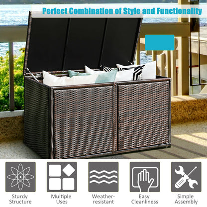 88 Gallon Garden Patio Rattan Storage Container Box-Brown