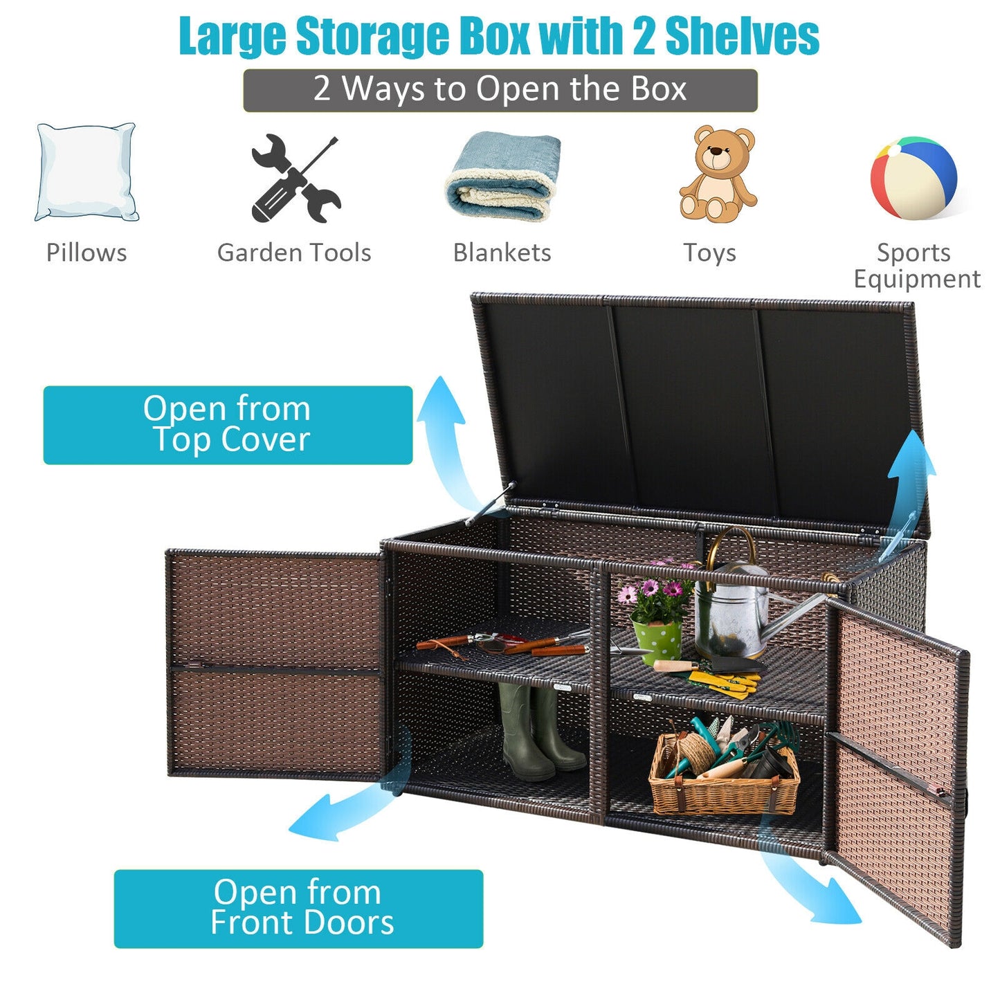 88 Gallon Garden Patio Rattan Storage Container Box-Brown