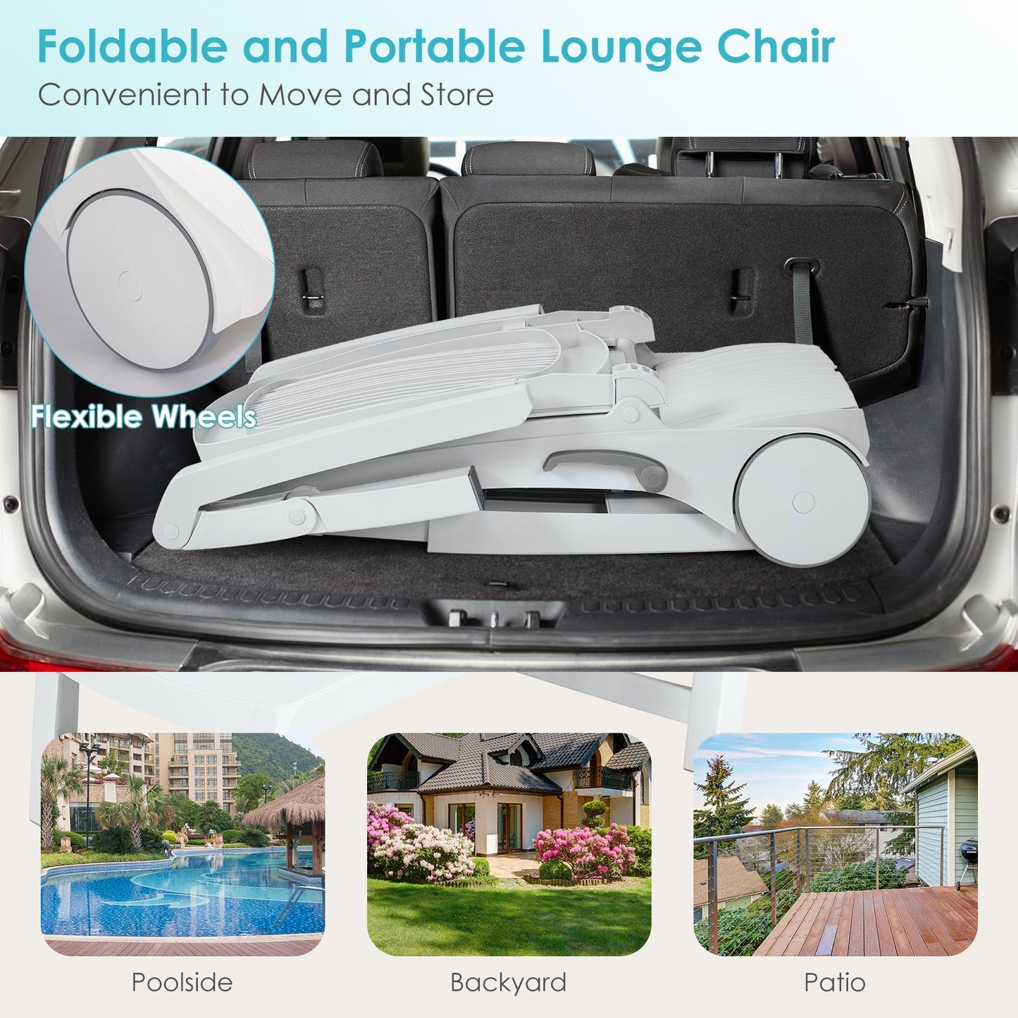 Adjustable Patio Sun Lounger with Weather Resistant Wheels-Black