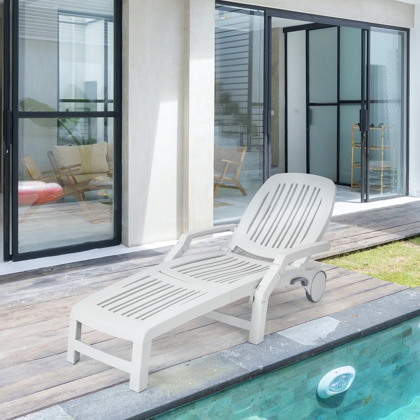 Adjustable Patio Sun Lounger with Weather Resistant Wheels-Black