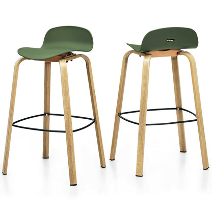 Set of 2 Modern Barstools Pub Chairs with Low Back and Metal Legs-Black