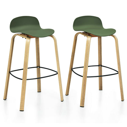 Set of 2 Modern Barstools Pub Chairs with Low Back and Metal Legs-Black