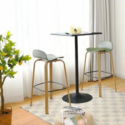 Set of 2 Modern Barstools Pub Chairs with Low Back and Metal Legs-Black