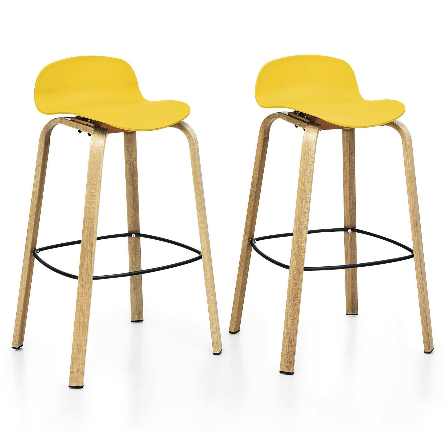 Set of 2 Modern Barstools Pub Chairs with Low Back and Metal Legs-Black