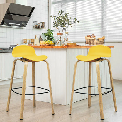 Set of 2 Modern Barstools Pub Chairs with Low Back and Metal Legs-Black
