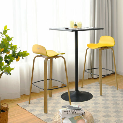 Set of 2 Modern Barstools Pub Chairs with Low Back and Metal Legs-Black