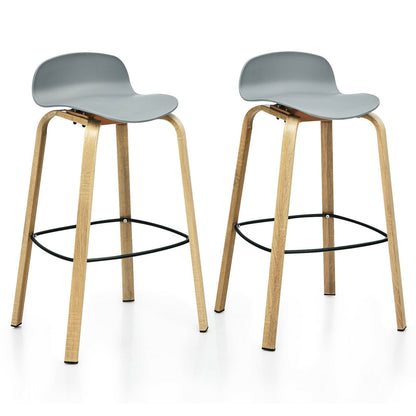 Set of 2 Modern Barstools Pub Chairs with Low Back and Metal Legs-Gray