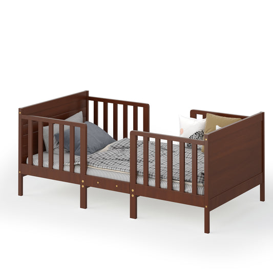 2-in-1 Convertible Toddler Bed with Guardrails-Brown