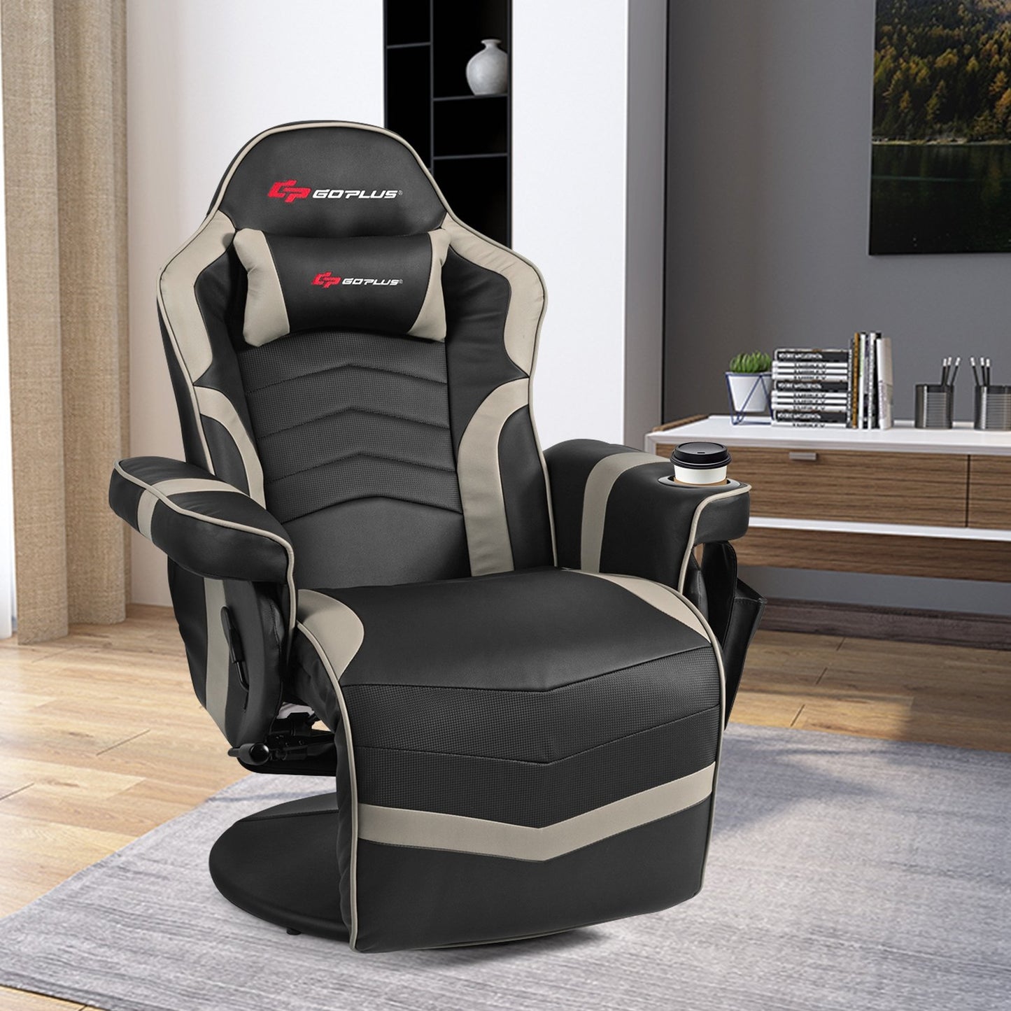 Ergonomic High Back Massage Gaming Chair with Pillow-Black