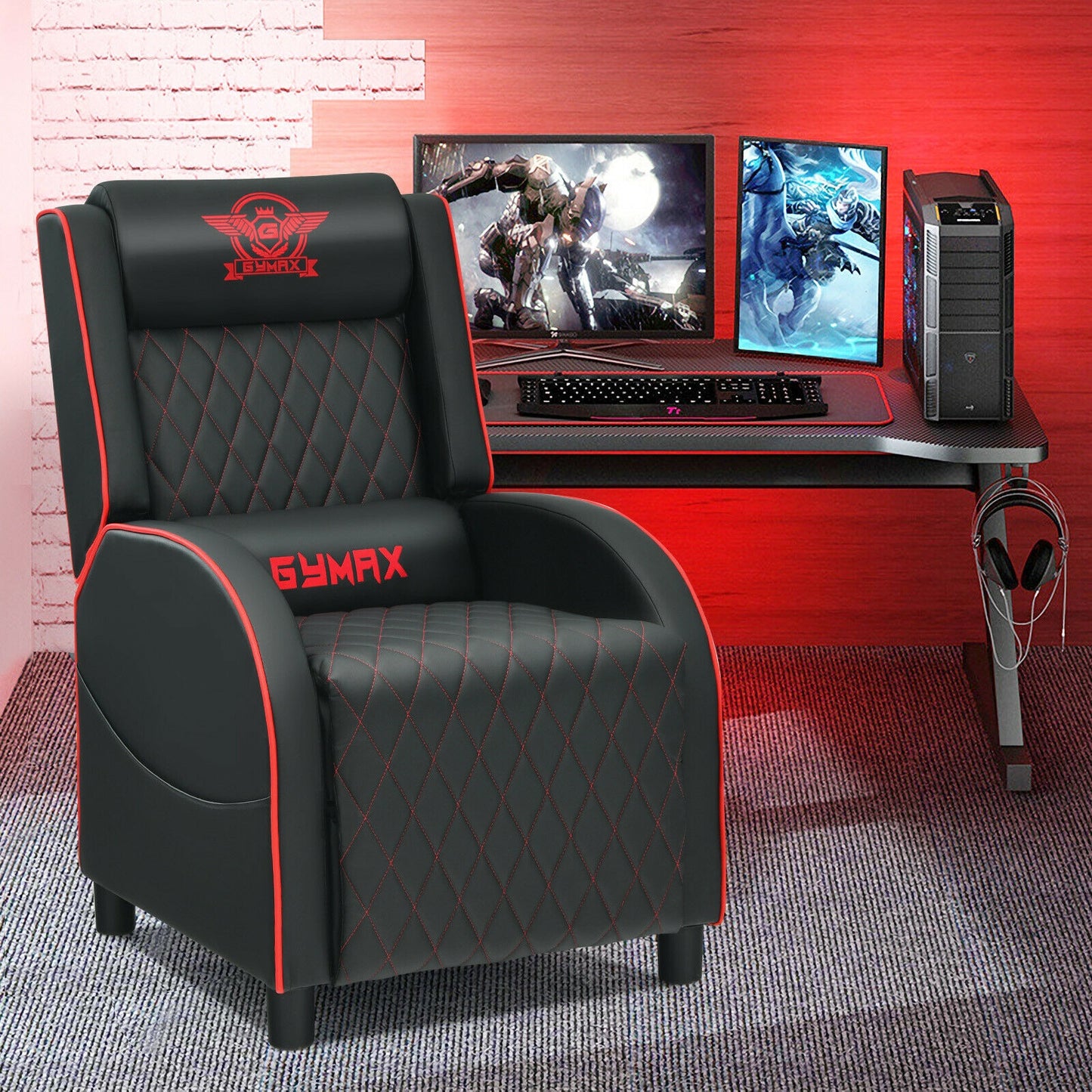 Massage Gaming Recliner Chair with Headrest and Adjustable Backrest for Home Theater-Blue