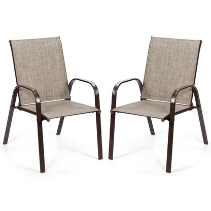 2 Pieces Patio Outdoor Dining Chair with Armrest-Beige