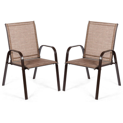 2 Pieces Patio Outdoor Dining Chair with Armrest-Beige