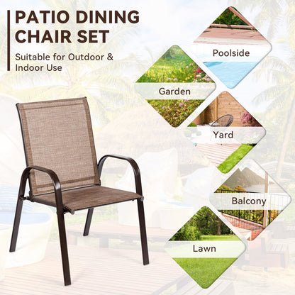 2 Pieces Patio Outdoor Dining Chair with Armrest-Beige