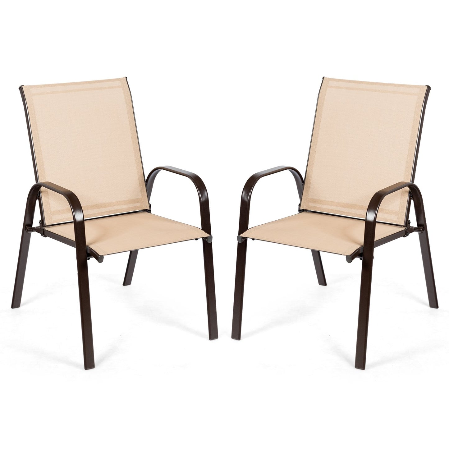 2 Pieces Patio Outdoor Dining Chair with Armrest-Beige