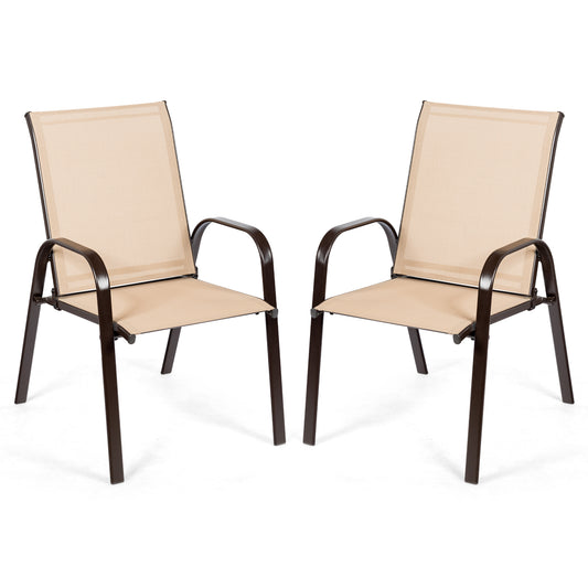 2 Pieces Patio Outdoor Dining Chair with Armrest-Beige