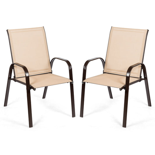 2 Pieces Patio Outdoor Dining Chair with Armrest-Beige