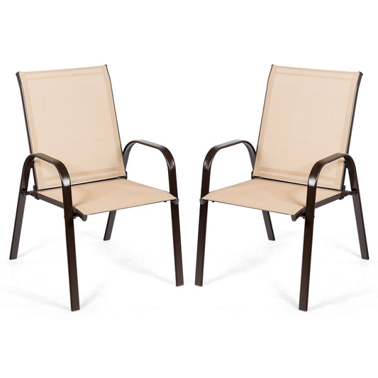 2 Pieces Patio Outdoor Dining Chair with Armrest-Beige