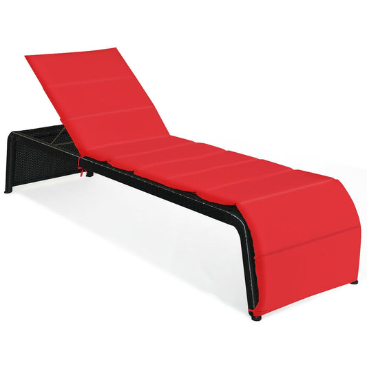 Adjustable Patio Rattan Lounge Chair with Cushions-Red