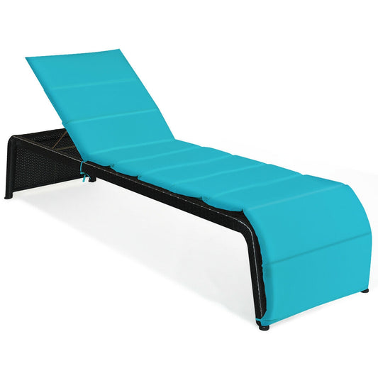 Adjustable Patio Rattan Lounge Chair with Cushions-Turquoise