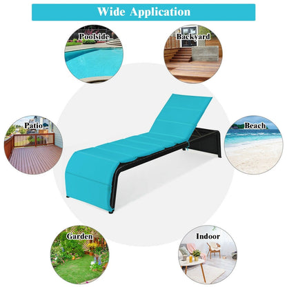 Adjustable Patio Rattan Lounge Chair with Cushions-Red