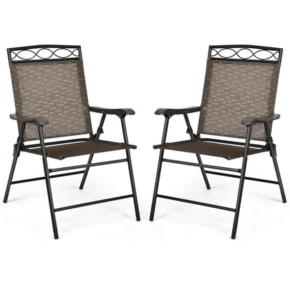 Set of 2 Patio Folding Chairs Sling Portable Dining Chair Set with Armrest
