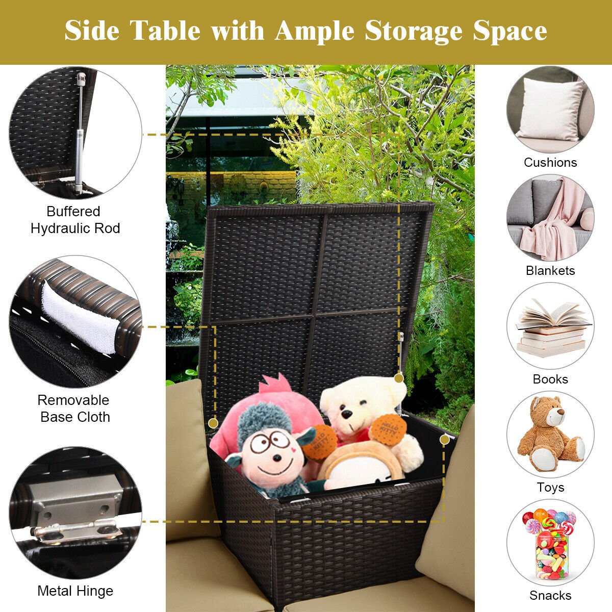 4 Pieces Outdoor Patio Rattan Furniture Set with Loveseat and Storage Box-Black
