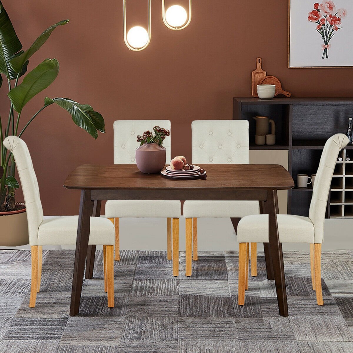 Set of 2 Tufted Dining Chair-Beige