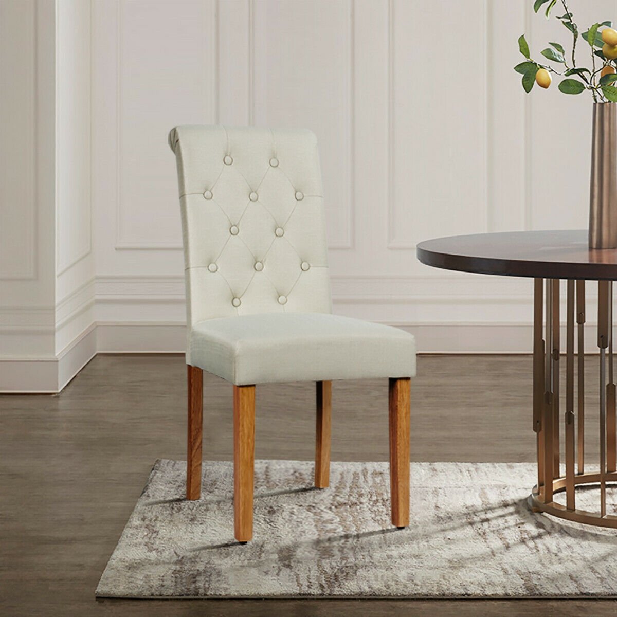 Set of 2 Tufted Dining Chair-Beige