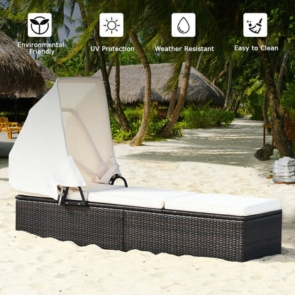 Outdoor Chaise Lounge Chair with Folding Canopy-Turquoise