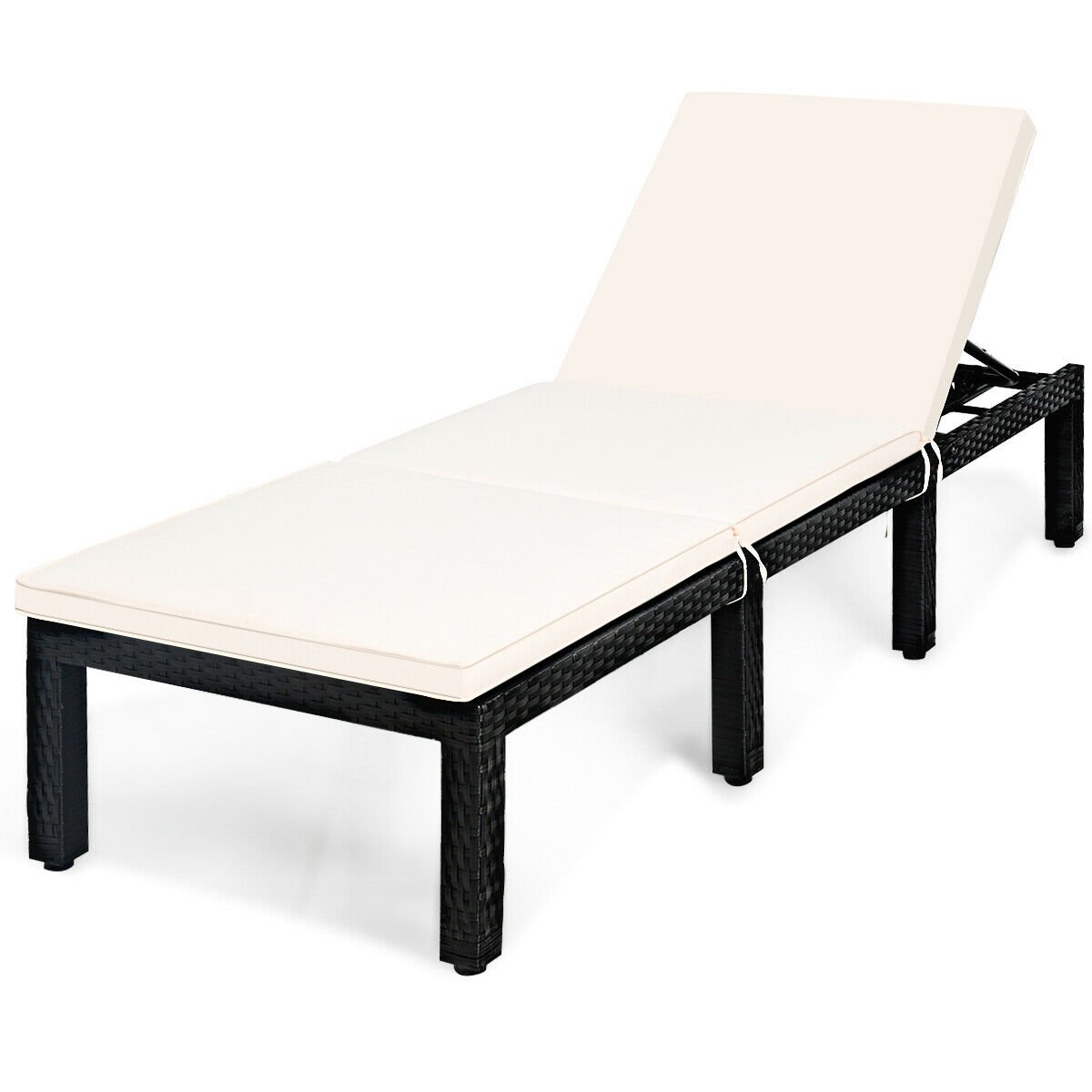 Patio Rattan Cushioned Height Adjustable Lounge Chair-Blue