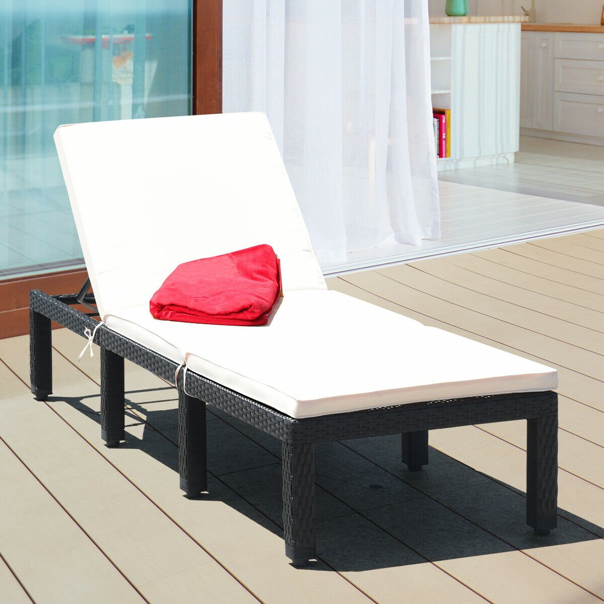 Patio Rattan Cushioned Height Adjustable Lounge Chair-Blue