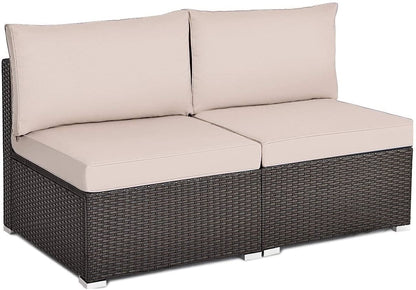 2 Pieces Patio Rattan Armless Sofa Set with 2 Cushions and 2 Pillows-Black