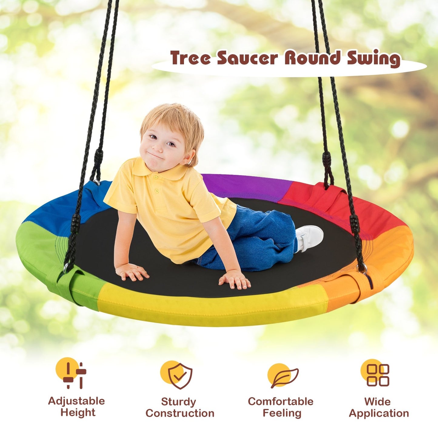 40 Inch 770 lbs Flying Saucer Tree Swing Kids Gift with 2 Tree Hanging Straps-Blue