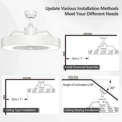 23 Inch Ceiling Fan with LED Light and Remote Control-White