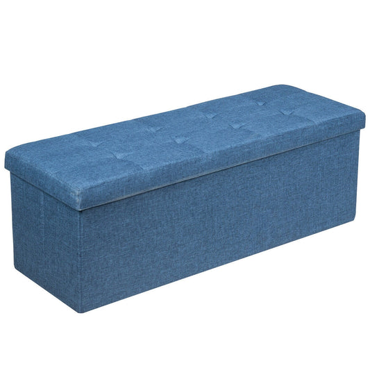 Large Fabric Folding Storage Chest with Smart lift Divider Bed End Ottoman Bench-Navy