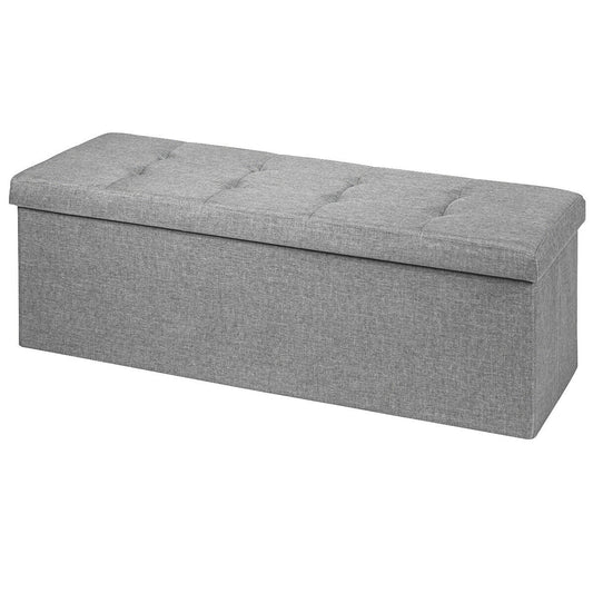 Large Fabric Folding Storage Chest with Smart lift Divider Bed End Ottoman Bench-Light Gray