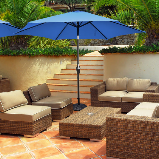 10' 6 Ribs Patio Umbrella with Crank without Weight Base-Blue
