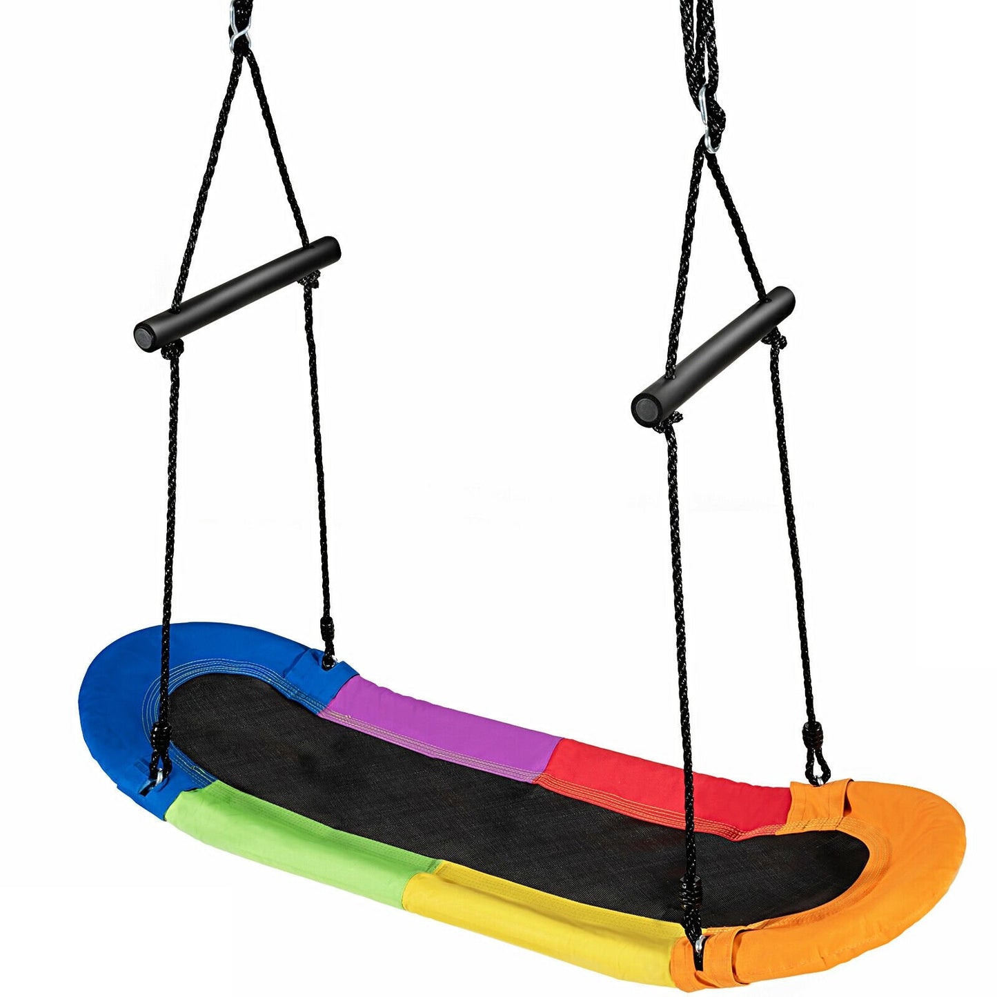 Saucer Tree Swing Surf Kids Outdoor Adjustable Oval Platform Set with Handle-Multicolor