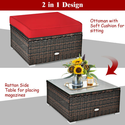 6 Pieces Patio Rattan Furniture Set with Sectional Cushion-Red