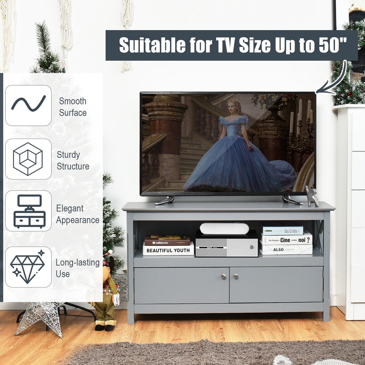 TV Stand Entertainment Center with Charging Station for TVs up to 50 Inch-Black