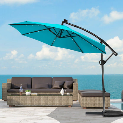 10 ft 360° Rotation Solar Powered LED Patio Offset Umbrella without Weight Base-Beige