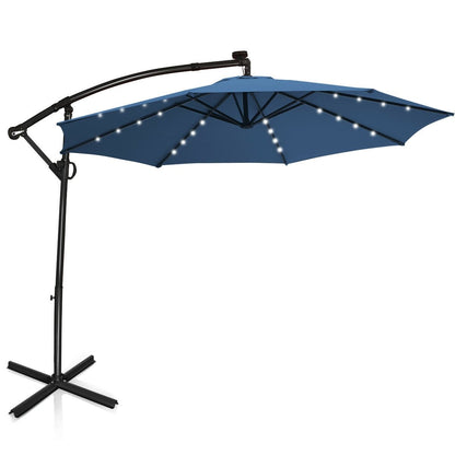 10 ft 360° Rotation Solar Powered LED Patio Offset Umbrella without Weight Base-Beige