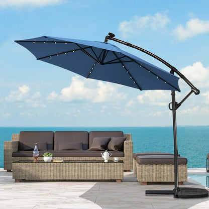 10 ft 360° Rotation Solar Powered LED Patio Offset Umbrella without Weight Base-Beige