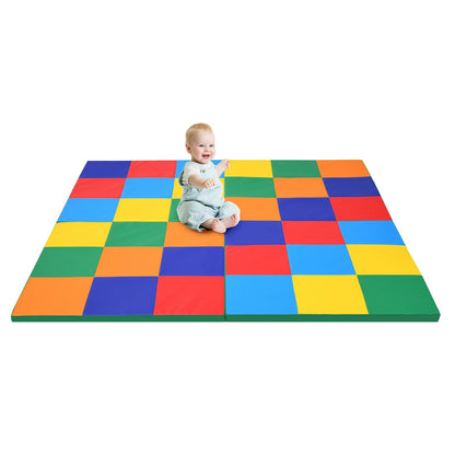 58 Inch Toddler Foam Play Mat Baby Folding Activity Floor Mat-Light Blue