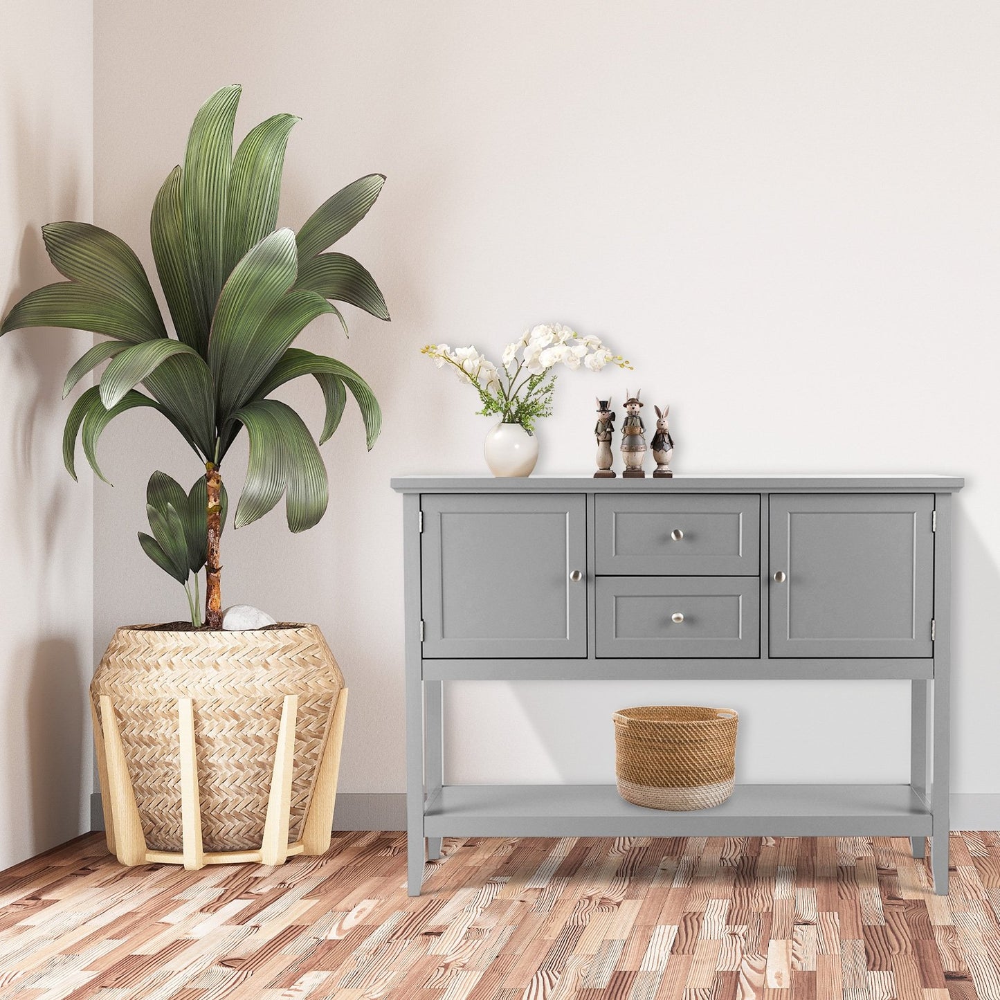 Wooden Sideboard Buffet Console Table  with Drawers and Storage-Beige