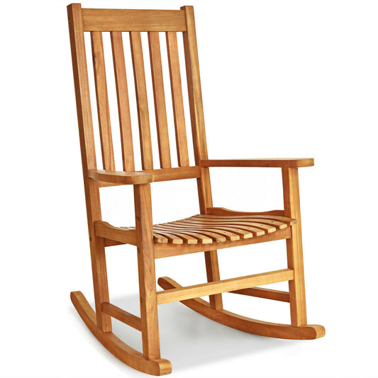 Indoor Outdoor Wooden High Back Rocking Chair-Wood
